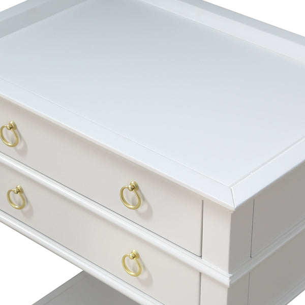 English Elm Carmona Midnight Blue Tray Top Nightstand with Two Drawers, Open Shelf, Brushed Gold Ring Pulls White B050P376937