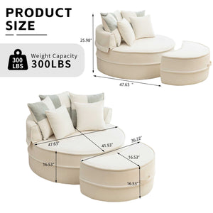 English Elm Oversized Round Accent Barrel Chair with Ottoman, Cloud-Like Chenille Comfort, No-Sag Support, Extra-Spacious Seating Beige W1170P283146