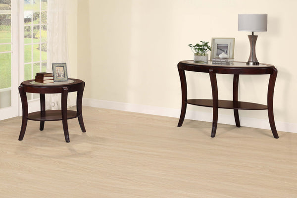 English Elm Console Transitional Sofa Table in Dark Cherry & Espresso Finish with 5mm Tempered Glass Top and Open Shelf Storage 23x51x32" B011P395595