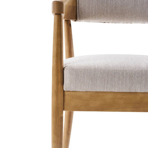 English Elm Wood Frame Upholstered Arm Dining Chairs Rubberwood Legs Beige Set of 2 N768P389408N