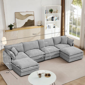 English Elm Modular U-Shaped Sectional Sofa – 130.7 Inch Comfy Chenille Couch With Movable Ottomans, Grey W1359S00040
