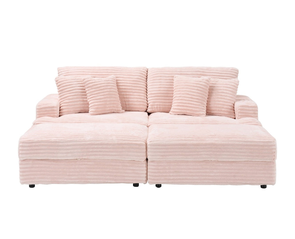 English Elm 88.58" Corduroy Three Seater Sofa with Four Toss Pillows for Modern Living Rooms W3356P312627