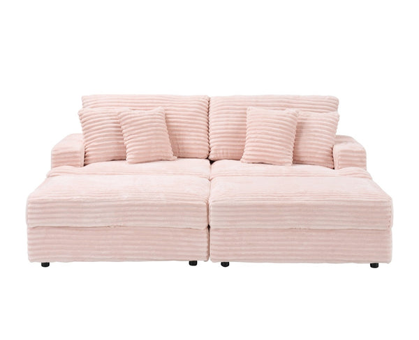 English Elm 88.58" Corduroy Three Seater Sofa with Four Toss Pillows for Modern Living Rooms W3356P312627