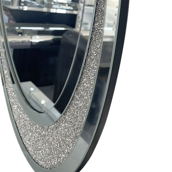 English Elm Oval Frameless Wall Mirror with Crushed Crystal Inlay Glam Silver Accent Decor W3836P427781