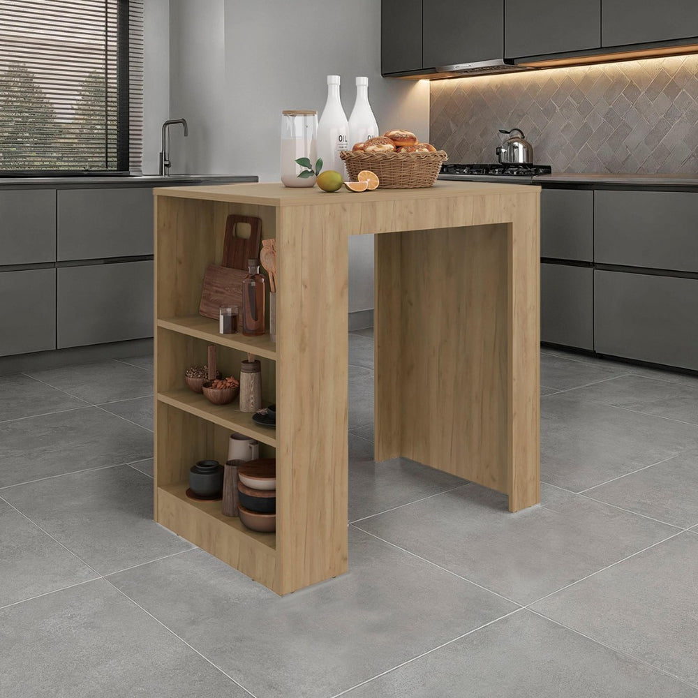English Elm Natural Oak Three Tier Open Shelf Kitchen Island for Modern Farmhouse Prep Space B062P486492