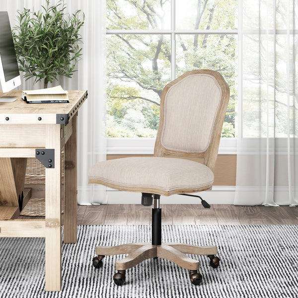 English Elm Christopher Knight Home® - SWIVEL&LIFT Office Chair Beige+Natural — French Country Fabric Swivel, Adjustable Height, Casters 71887.00BGE