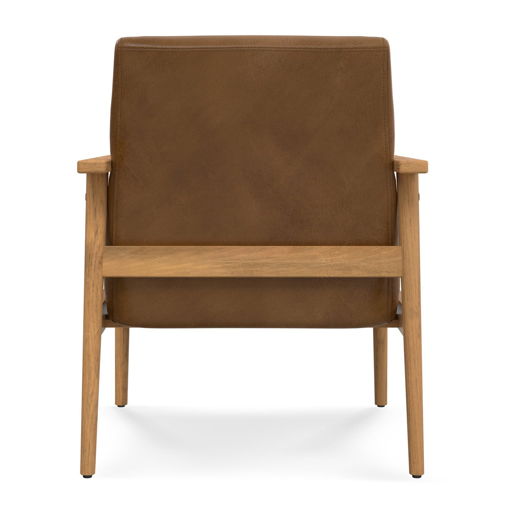 English Elm Paloma Genuine Leather Accent Chair in Caramel Brown with Solid Ash Frame, Mid-Century Modern Comfort and Durability B136P364314