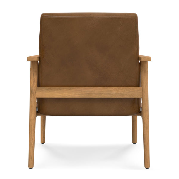 English Elm Paloma Genuine Leather Accent Chair in Caramel Brown with Solid Ash Frame, Mid-Century Modern Comfort and Durability B136P364314