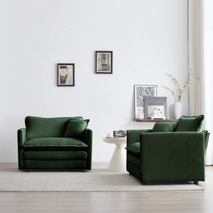 English Elm Accent Chenille Armchair Set of 2 — High-End Upholstered Living Room Side Chairs with Plush Toss Pillows, Durable Frame Green W714S00608