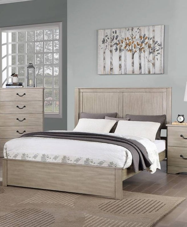 English Elm Rustic California King Bed Pine Frame Two Panel Headboard Antique Silver Hardware B011S02102