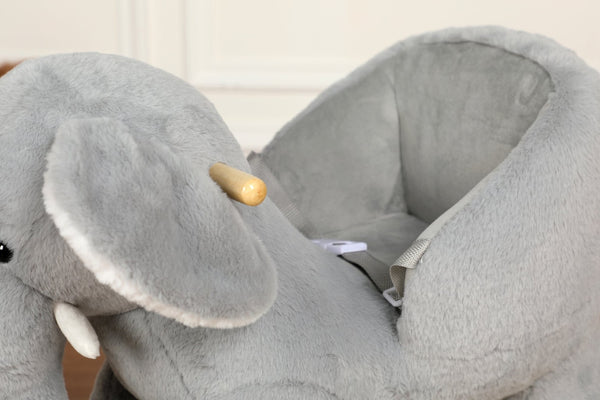 English Elm Kids Elephant Plush Rocking Toy with Sound Button Safety Belt and Sturdy Steel Frame W3723P374146