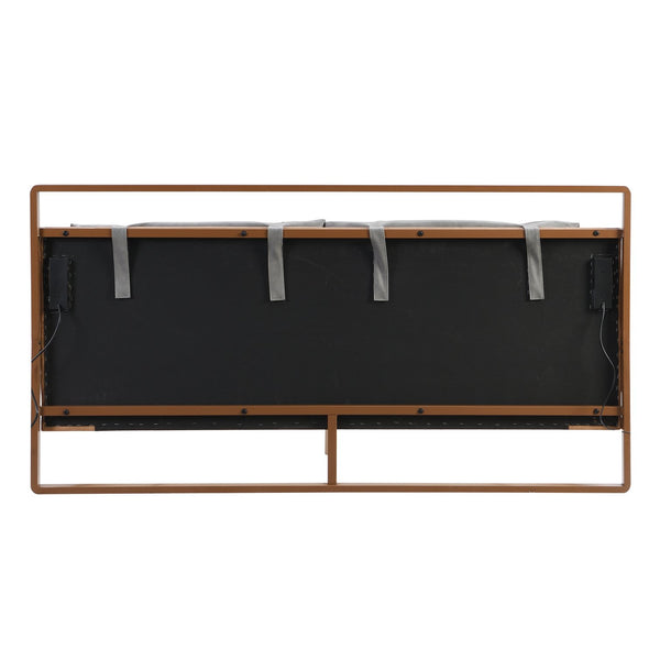 English Elm Christopher Knight Home® - Brown&Gray Leather Full Size Bed With Upholstered Headboard & Adjustable Led Night Lights Included N758D536566D