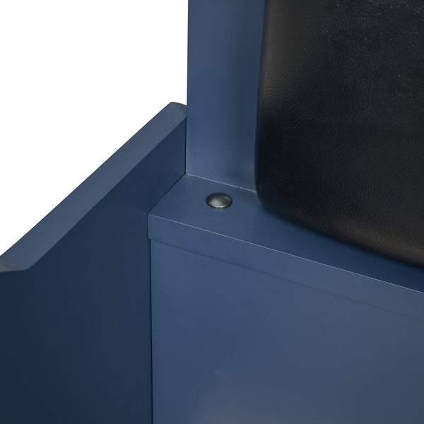 English Elm Wood Twin Race Car Platform Bed with LED Lighting, Upholstered Headrest, Sturdy Pine Build Blue GX002218AAC