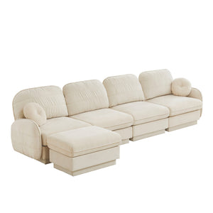English Elm 137" Oversized Chenille Sectional Sofa with Movable Ottoman and Quilted Cushions W714S01754