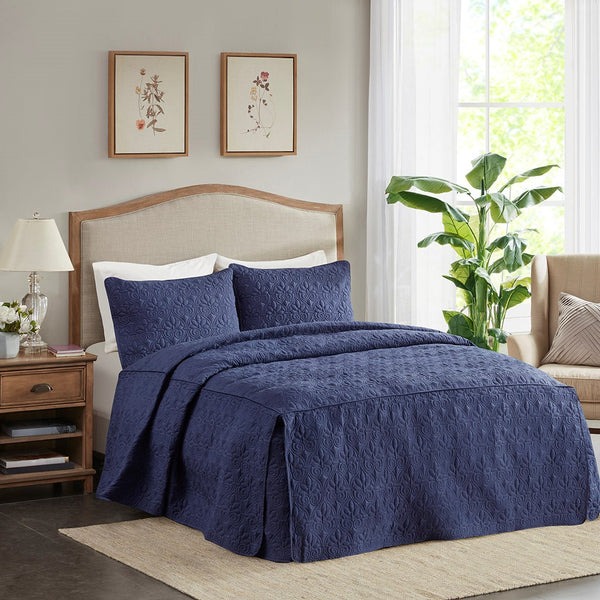 English Elm 3 Madison Park Quebec Quilted Bedspread Set King Navy Pleated Split Corners Antimicrobial Freshness Protection B035129057