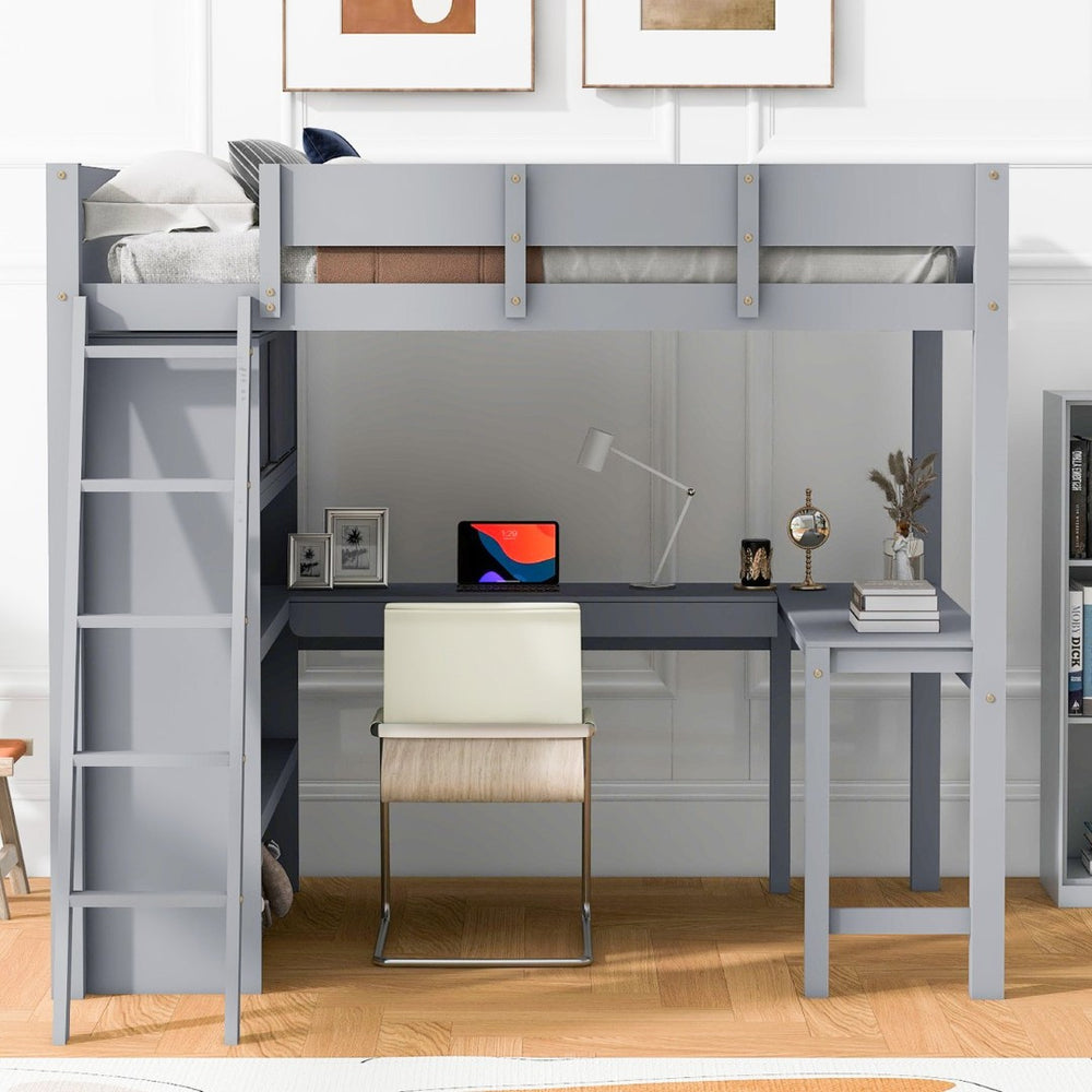 English Elm Full Size Loft Bed with Built-in Desk and Shelving for Kids or Teen Bedrooms LT000802AAE