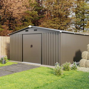 English Elm Campcraft 10x12 Ft Steel Outdoor Storage Shed with Daylight Windows and Weather Resistant Build Brown W1598S00030