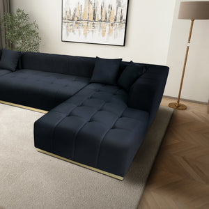 English Elm Ashcroft Furniture - Nolan U-Shape Corner Sofa Velvet Upholstered with Foam Cushions, Kiln-Dried Wood Frame, Cozy Modern Lounge Black B183S00190