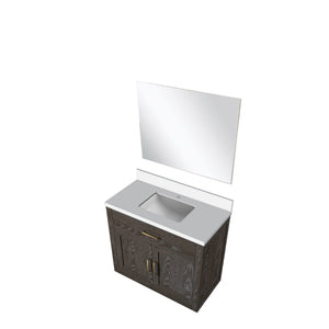 English Elm Brown Oak Single Bath Vanity Set With White Quartz Countertop & 34-Inch Frameless Mirror Included B2731S01396