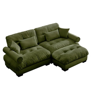 English Elm Over Size Modern Velvet Two-Seater Sofa With Ottoman, Chic Olive Green Design For Cozy Living Spaces W714S01105-GIGA