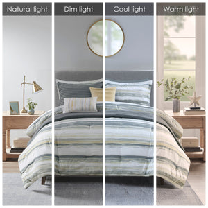 English Elm 8 Piece Printed Seersucker Comforter Set In Yellow & Gray - Stylish, Hypoallergenic King/Cal King Collection B03597255