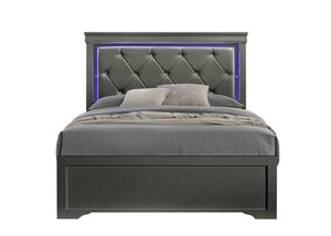 English Elm Blaze Modern 5-Piece Full Bedroom Set With Led Headboard & Ample Storage In Metallic Gray Finish B009S01492