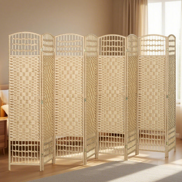 English Elm Homcom Eight Panel Woven Bamboo Room Divider Arched Freestanding Privacy Partition W2225P485585