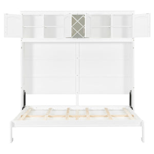 English Elm Queen Murphy Wall Bed with Storage Cabinets and Wine Rack for Small Space Living White LP000879AAK-1