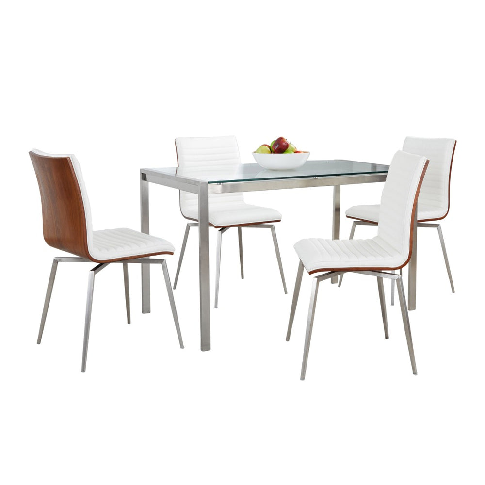 English Elm Dining Set with Tempered Glass Top Swivel Chairs and Walnut Accents for Modern Spaces B202S01433
