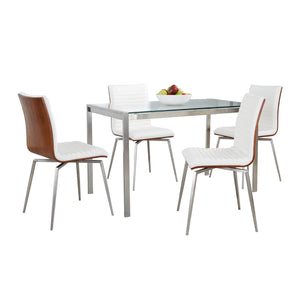 English Elm Dining Set with Tempered Glass Top Swivel Chairs and Walnut Accents for Modern Spaces B202S01433