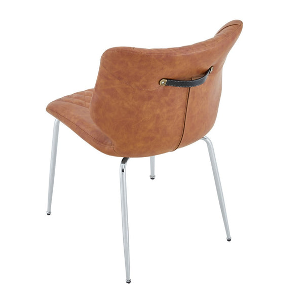 English Elm Dark Oil Waxed Faux Leather Dining Chair Set with Diamond Tufted High Back Metal Legs Brown W3493P444865