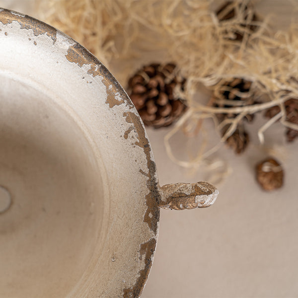 English Elm Vintage Double-Handled Flower Pot Off-White Metal Rustic Charm for Home, Garden, Gift, 10x9 in W2946P243926