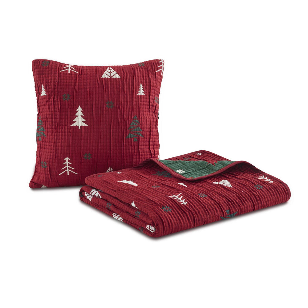 JLA Home Madison Park - Throw Reversible Christmas Trees & Snowflakes Jacquard Throw Set in Red/Green Matelassé, OEKO-TEX Certified Cozy MP50-8814