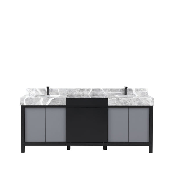 English Elm Black Double Bath Vanity 80" W X 22" D With Castle Grey Marble Top & Gun Metal Faucet For Modern Style B2731P261122