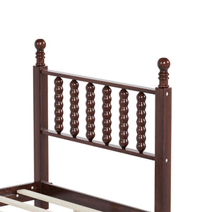English Elm Twin Rubberwood Platform Bed Gourd Headboard Retro Bohemian Bedroom Slat Base Walnut N733P427029D