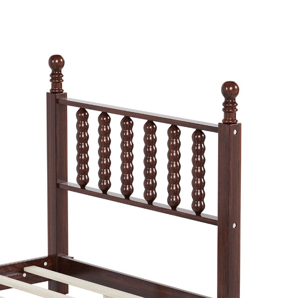 English Elm Twin Rubberwood Platform Bed Gourd Headboard Retro Bohemian Bedroom Slat Base Walnut N733P427029D