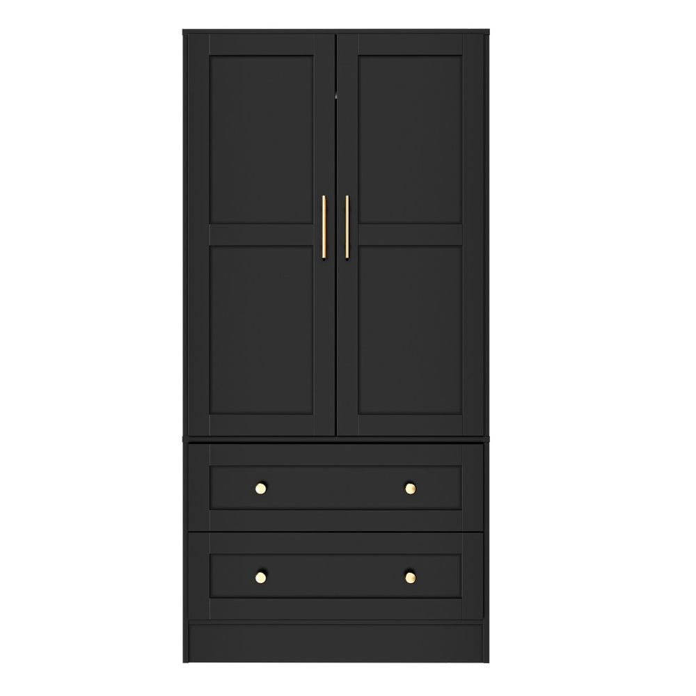 English Elm Shaker Two Door Wardrobe Armoire with Hanging Rod Drawers and Bedroom Storage T3210P477663