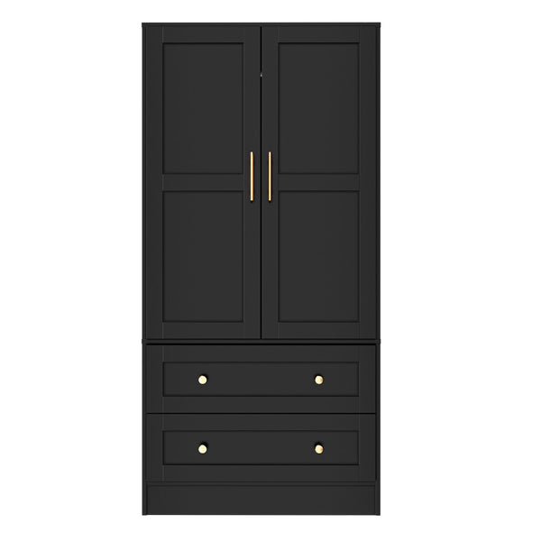 English Elm Shaker Two Door Wardrobe Armoire with Hanging Rod Drawers and Bedroom Storage T3210P477663