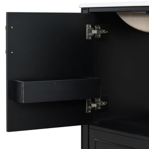 English Elm Traditional 30" Bathroom Vanity with Ceramic Basin, Soft-Close Door & Drawers, Gold Handles, Durable Wood Finish Black N729P184479B