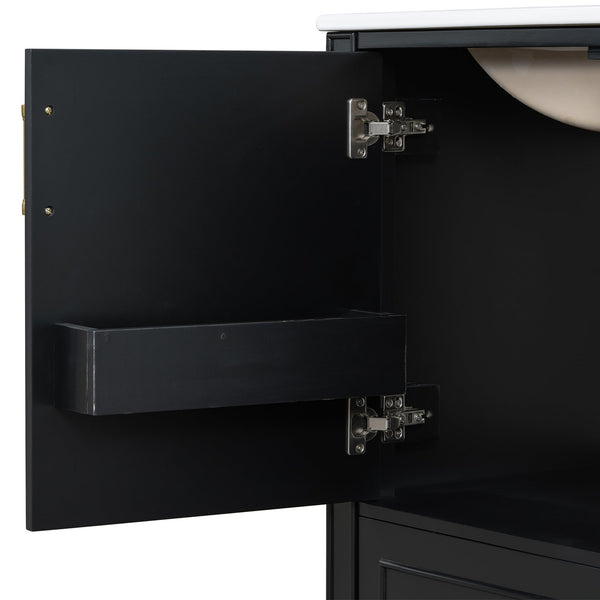 English Elm Traditional 30" Bathroom Vanity with Ceramic Basin, Soft-Close Door & Drawers, Gold Handles, Durable Wood Finish Black N729P184479B