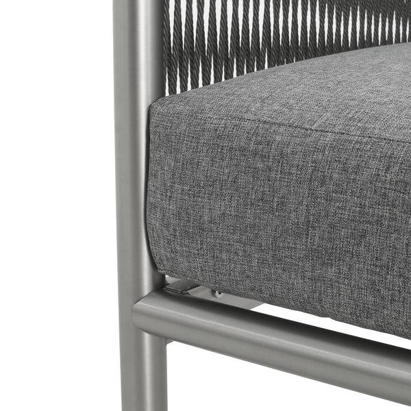 English Elm Christopher Knight Home® - Hargrove Club Chair Silver-Grey with Brushed Aluminum Frame, Braided Rope Design, Durable Olefin Cushions (97) N775P187589G