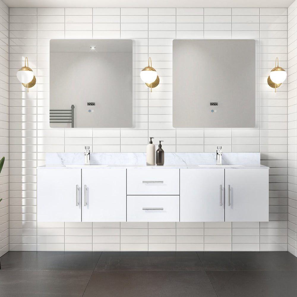 English Elm Glossy White Double Bath Vanity With Carrara Marble Top, Soft-Close Drawers & Organized Storage Solutions B2731P258535