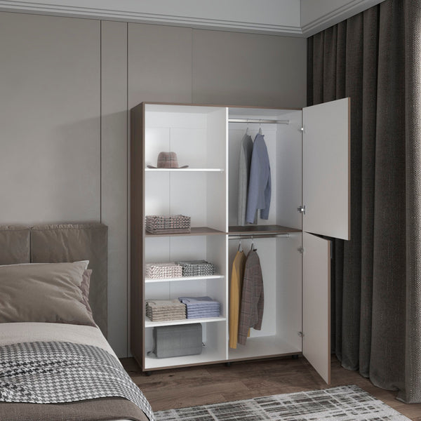 English Elm Eco Tall Two-Door Armoire 72" Freestanding Wardrobe with Hanging Rod & Shelves, White Mahogany Finish B070S00369