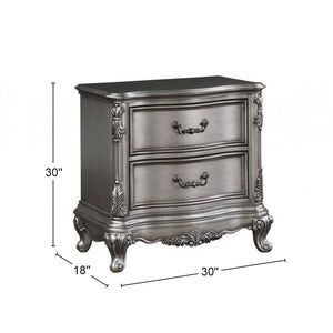 English Elm Wooden Two-Drawer Nightstand with Grooved Panels and Washed Finish — Transitional Bedroom Focal Point Antique Silver B016P256539