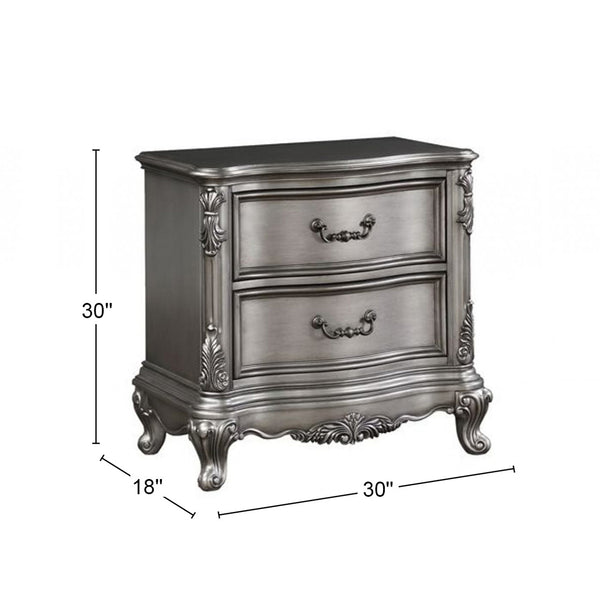 English Elm Wooden Two-Drawer Nightstand with Grooved Panels and Washed Finish — Transitional Bedroom Focal Point Antique Silver B016P256539