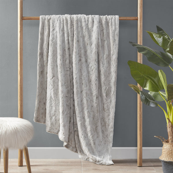 JLA Home Madison Park - Faux faux fur throw indulgent plush reversible faux mink blanket OEKO-TEX certified machine washable luxury Snow Leopard MP50-8524