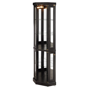 English Elm Lighted Corner Curio Cabinet - Elegant Display Case With Built-In Lighting For Antiques & Collectibles W2275P292657