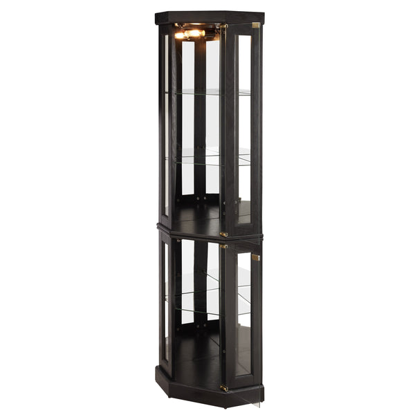 English Elm Lighted Corner Curio Cabinet - Elegant Display Case With Built-In Lighting For Antiques & Collectibles W2275P292657