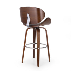 English Elm Christopher Knight Home® - BAR STOOL Bentwood Brown PU Swivel Barstool with Chrome Foot Rail, 30" Seat Height, Modern Comfort 67493.00PUDBRN