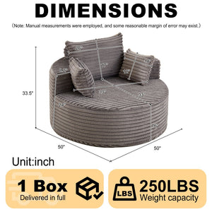 English Elm 50"l Corduroy Oversized Sleeper Chair with Neck Pillow Support for Lounge or Bedroom Grey W834P405864